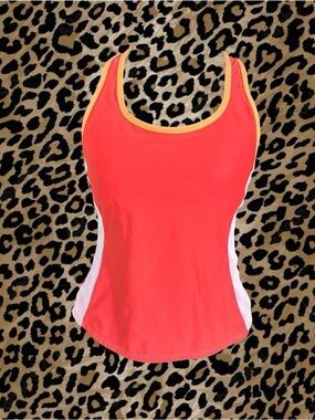 Coral Tank Top with Yellow Trim and White Panels